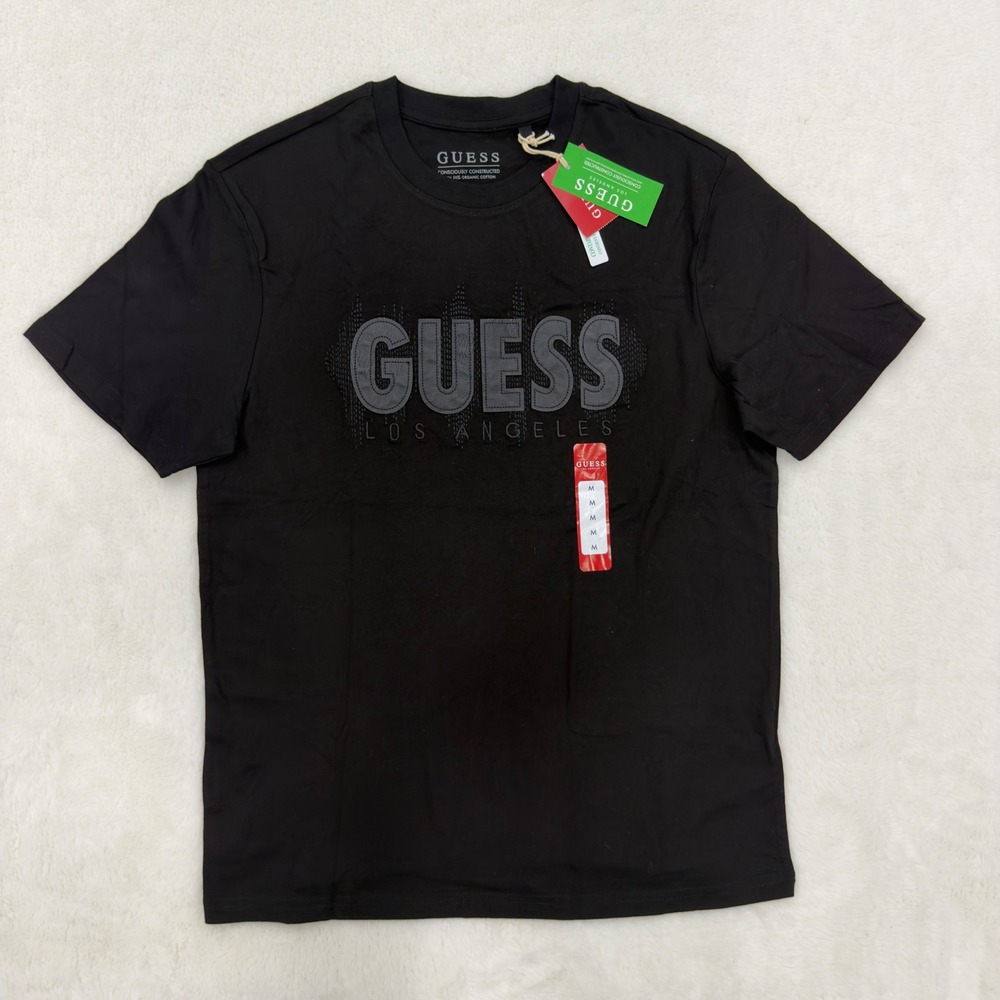 Guess Los Angeles Mens Black Graphic T-Shirt Organic Cotton Medium XBB160KAK91